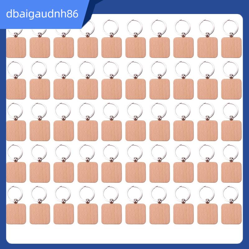【พร้อมส่ง】พวงกุญแจไม้แกะสลัก ทรงสี่เหลี่ยม ขนาด 40x40 มม. DIY 50 ชิ้น