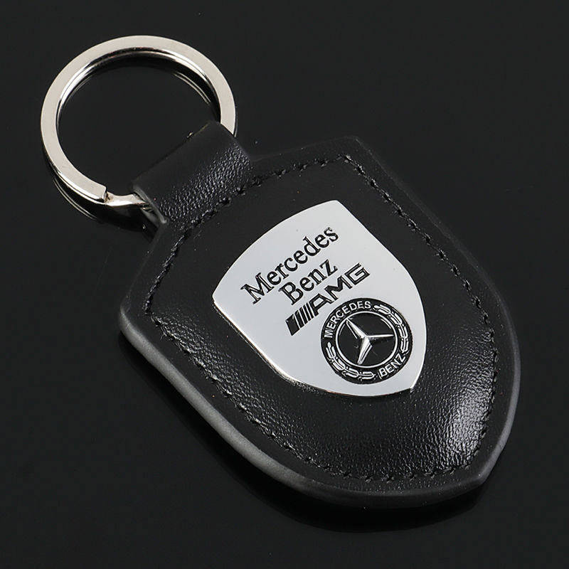 Mercedes-Benz Wheat AMG Car Logo Genuine Leather Couple Car Metal Key Ring Chain Ring Pendant Accessories 80lW