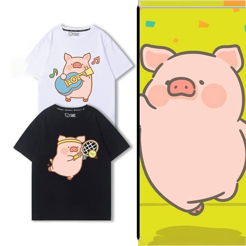 🚀พร้อมส่งจากกรุงเทพ🚀เสื้อยืดคอตตอนพิมพ์ลายการ์ตูนหมูน้อยแขนสั้น คู่รักสุดน่ารัก100%cotton oversize couple T-shirt S-XXXL