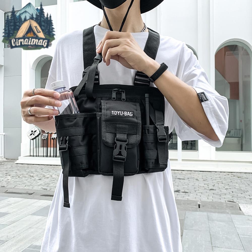 🚚สต็อกพร้อมในกรุงเทพ🚚 กระเป๋าเสื้อกั๊กลำลอง กระเป๋าคาดหน้าอกปรับได้สำหรับผู้ชาย น้ำหนักเบา