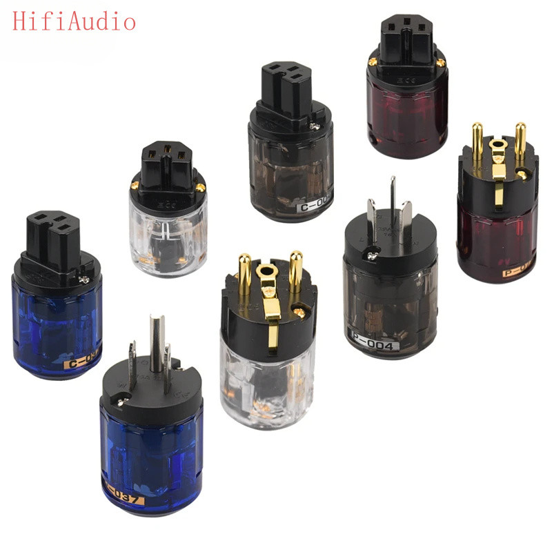 ปลั๊กไฟทองแดงบริสุทธิ์เคลือบทอง EU/US/AU สำหรับสายไฟ HIFI สีเทา น้ำเงิน / ม่วง โปร่งใส