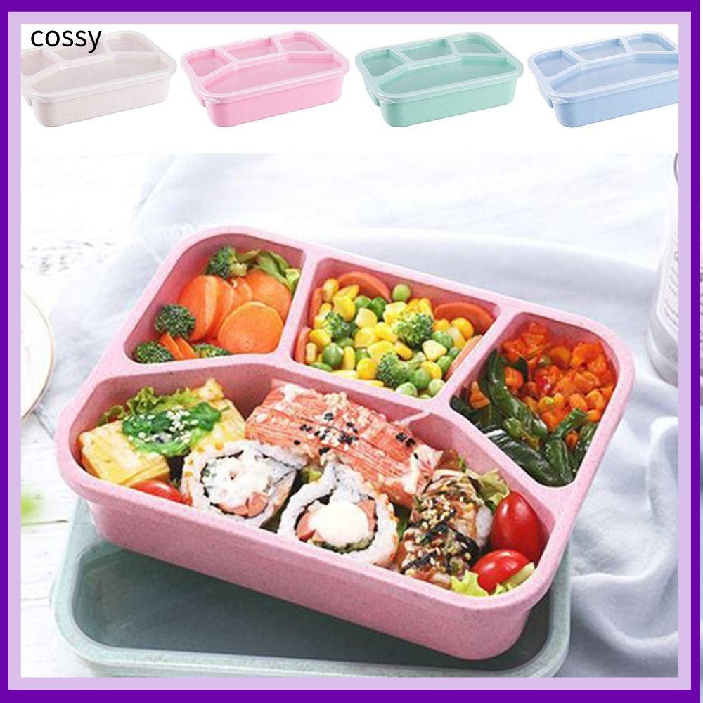 Cossy Japese กล่องข้าวสไตล์, ช่องใส่ 4 กริดหลากสี Bento , เตาอบไมโครเวฟพลาสติกแบบพกพา Leakproof ภาชน