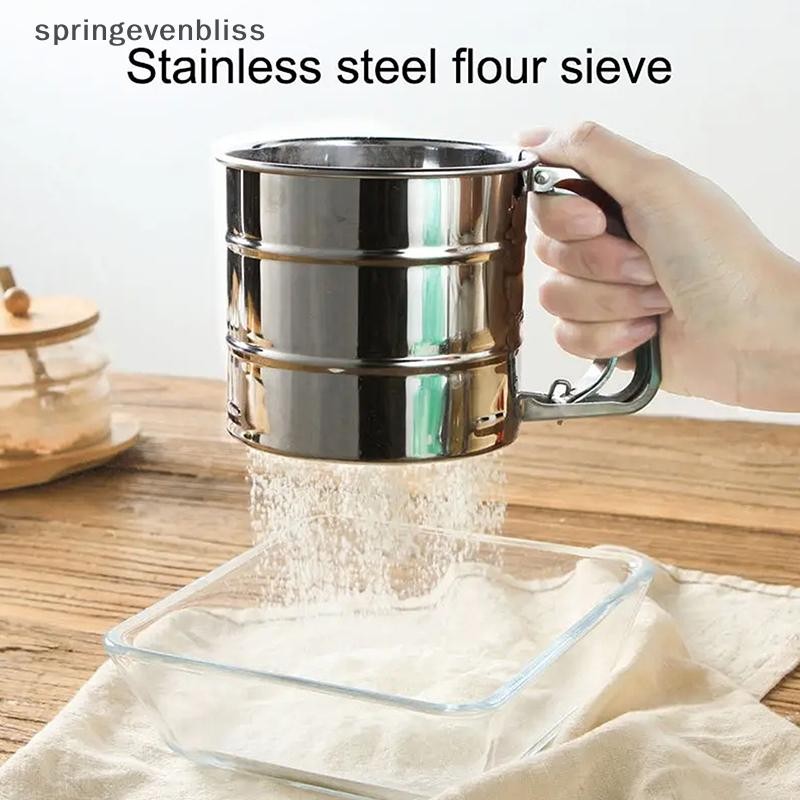 Springevenbliss Baking Flour Sifter กรองอาหารสแตนเลสมือถือตะแกรงแบบใช้ซ้ําได้สําหรับแป้งถ้วย Shakers ครัวเบเกอรี่เครื่องมือ Springevenbliss