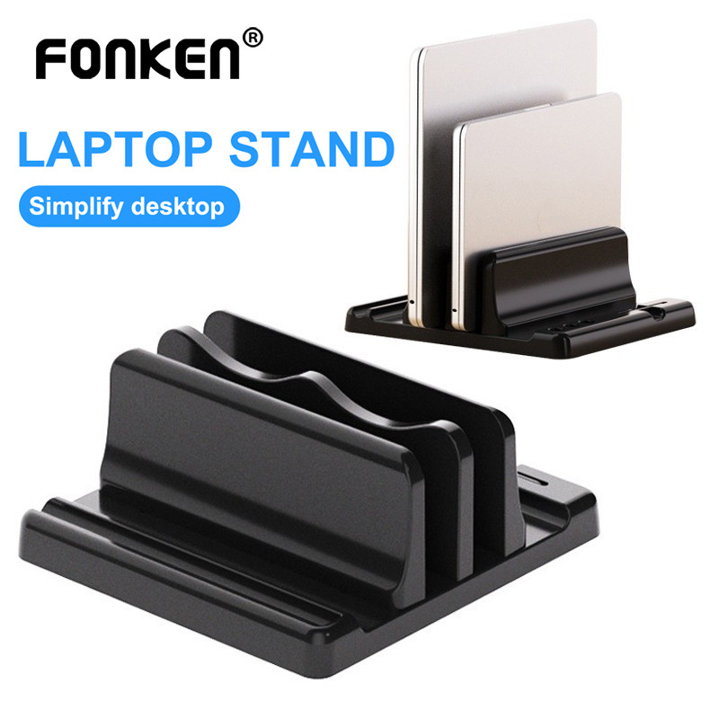 Fonken ขาตั้งแล็ปท็อปแนวตั้งแบบปรับได้ Dual Slot ขาตั้งแล็ปท็อปเหมาะสําหรับแท็บเล็ตแล็ปท็อปโน้ตบุ๊คประหยัดพื้นที่โต๊ะ