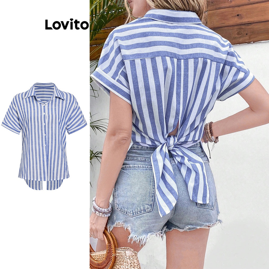 Lovito เสื้อเชิ้ตผู้หญิง ผูกด้านหลัง ลายทาง สไตล์หรูหรา L74ED226(หลากสี)