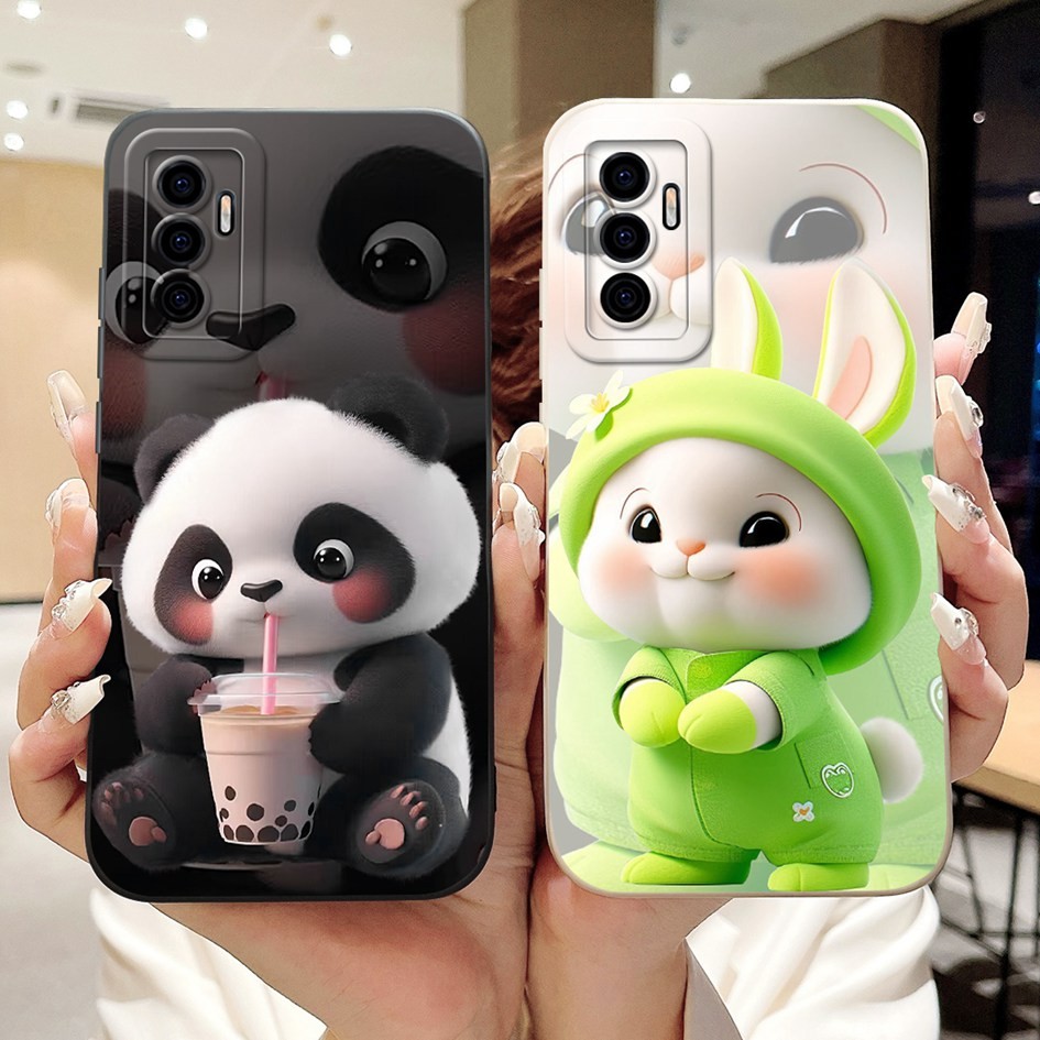 ปลอกสําหรับvivo V23e 4Gกรณีกระต่ายน่ารักPandaซิลิโคนเหลวนุ่มกันกระแทกสําหรับVivo Y75 4G S10E 5G V2130Aเคสโทรศัพท์