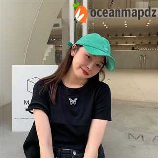 Oceanmapdz หมวกเบสบอล ปักลายหน้ายิ้ม ปรับได้ สีพื้น สําหรับผู้หญิง และผู้ชาย