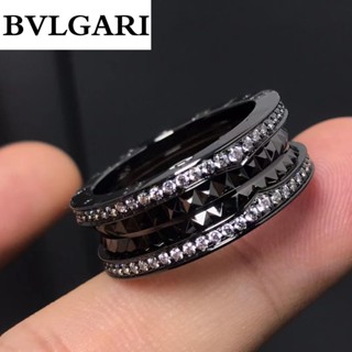 Bulgari แหวนไทเทเนียม ประดับเพชร สีดํา gp831