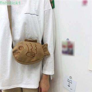 Fishstick1 Taiyaki กระเป๋าสะพายข้าง ผ้าแคนวาส ลายการ์ตูน ความจุขนาดใหญ่ แฟชั่นสําหรับผู้หญิง