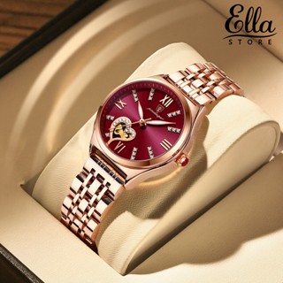 Ellastore123 นาฬิกาข้อมือ สายสแตนเลส เรืองแสง กันน้ํา แสดงปฏิทิน ทรงกลม เครื่องประดับแฟชั่น สําหรับผู้หญิง