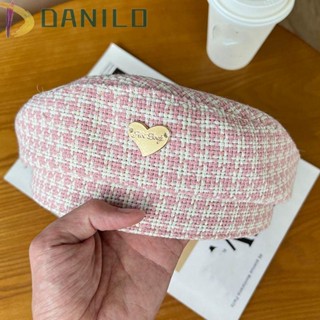 Danilo หมวกเบเร่ต์ ผ้าฝ้าย ลาย Houndstooth Berets หรูหรา สไตล์อังกฤษ เหมาะกับฤดูใบไม้ร่วง และฤดูหนาว สําหรับผู้หญิง