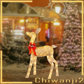 [Chiwanji2] โคมไฟ รูปกวางคริสต์มาส ประดับโบว์สีแดง เรืองแสง สีขาวอบอุ่น สําหรับตกแต่งสวน