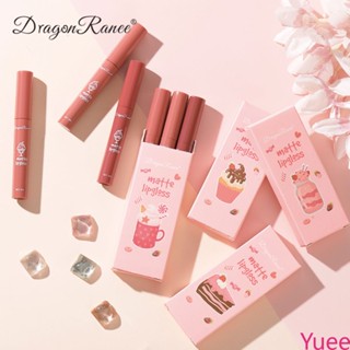 3 ชิ้น Ice Cream Matte Lip Gloss Set Velvet Matte ลิปสติก Lip Glaze Non-stick Cup Lip Gloss Set yuee