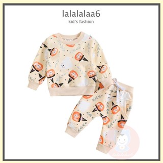 Laa6- เสื้อแขนยาว พิมพ์ลายฟักทองผี และกางเกง แบบผูกเชือก สําหรับเด็กผู้หญิง