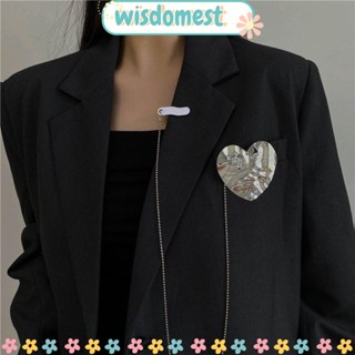 WISDOMEST เข็มกลัดพู่, เข็มกลัดโซ่หัวใจ, แฟชั่นสแควร์โลหะสีเงินคู่รักสําหรับผู้หญิง