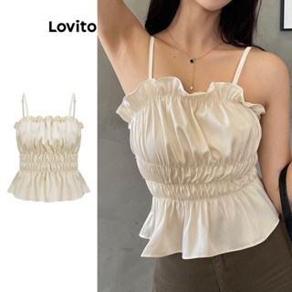 Lovito เสื้อแขนกุดลําลอง แต่งระบาย สําหรับผู้หญิง L61AD061 (แอปริคอท)