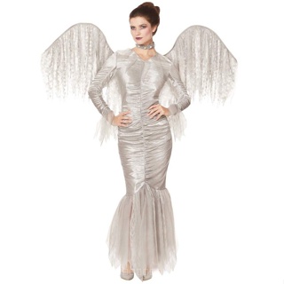 [0709]SZMRP- M-XL Silver Gray Angel Costume Zombie Angel Costume European and American Ladies Wings Uniform Halloween  Costumes  Drama  Role-playing  Stage play  Fancy dress  masqu