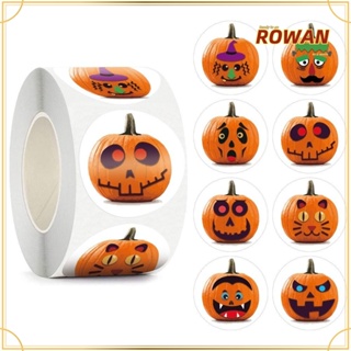 Rowans สติกเกอร์ฉลาก ทรงกลม ลายฟักทองผี น้ําหนักเบา แฮนด์เมด สําหรับตกแต่งฮาโลวีน DIY 2 ชิ้น