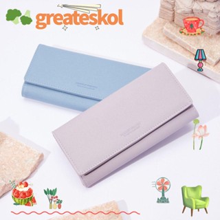 Greateskol กระเป๋าสตางค์ กระเป๋าใส่เหรียญ หนัง PU สีพื้น ความจุขนาดใหญ่ ทนต่อการสึกหรอ แฟชั่นสําหรับผู้หญิง