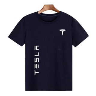 ใหม่ เสื้อยืดคอกลม แขนสั้น ผ้าฝ้าย 100% พิมพ์ลายรถยนต์ไฟฟ้า Tesla (Tesla) พลัสไซซ์ สําหรับผู้ชาย