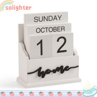 Solighter ปฏิทินบล็อกไม้ สไตล์วินเทจ สําหรับตกแต่งโต๊ะทํางาน