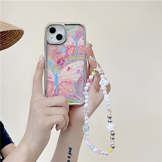 เคสโทรศัพท์มือถือ ซิลิโคน ลายภาพวาดสีน้ํามัน รูปผีเสื้อ กราฟฟิตี้ สีชมพู สร้างสรรค์ สไตล์เกาหลี ญี่ปุ่น สําหรับ Apple Iphone 14 11 13 12 pro max 13ProMax 11 12ProMax 14Pro