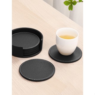 6pcs Round Kitchen Heat Insulation Non Slip With Holder Black Spill Protection Drink Coaster Set