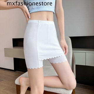 Mxfashione กางเกงบ็อกเซอร์ขาสั้น ระบายอากาศ สีพื้น สองชั้น ลูกไม้ สําหรับผู้หญิง