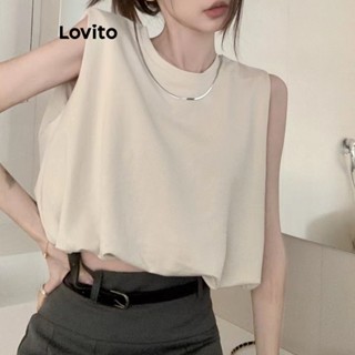 Lovito เสื้อกล้ามลําลอง จับจีบ โลหะ สําหรับผู้หญิง LNE17029 (แอปริคอท)