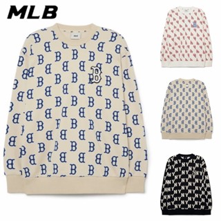 Mlb NY ของแท้ 100% เสื้อกันหนาว คอกลม ผ้าฝ้าย พิมพ์ลายโลโก้ 320 กรัม สําหรับผู้ชาย และผู้หญิง