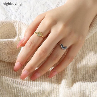 [highbuying] แหวนโลหะผสมสังกะสี รูปดวงอาทิตย์ และดวงจันทร์ ปรับได้ เครื่องประดับแฟชั่น สําหรับผู้หญิง พร้อมส่ง