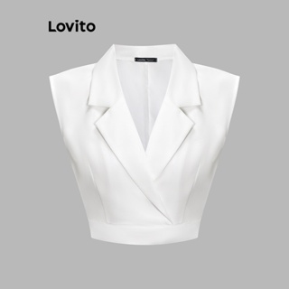 Lovito เสื้อเบลาส์ คอปก หยัก แบบเรียบ สง่างาม สําหรับผู้หญิง L62ED059 (สีขาว)