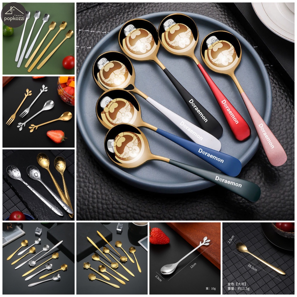 Popkozzi ช้อนส้อม สเตนเลส ด้ามจับยาว คุณภาพสูง ทรงสี่เหลี่ยม สําหรับตักกาแฟ ชา ซุป 1 ชิ้น