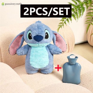 ขวดน้ําร้อน ผ้ากํามะหยี่ขนนิ่ม ขนาดใหญ่ ลายการ์ตูน Lilo &amp; Stitch เหมาะกับของขวัญฤดูหนาว สําหรับเด็กผู้หญิง