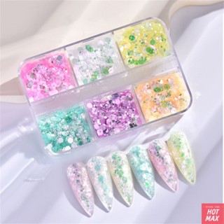 เล็บแต่งเล็บสไตล์หวาน SixGrid Boxed UltraThin Nail Glitter ตกแต่งเล็บ Glitter สูง New Glam Nail Glitter เล็บยอดนิยมล่าสุดเล็บฤดูร้อนที่มีเสน่ห์เพิ่มขึ้น , Beauty Frenzy