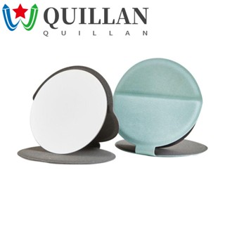 Quillan กระจกแต่งหน้า สเตนเลส PU ทรงกลม ขนาดเล็ก พับได้ สําหรับหอพัก