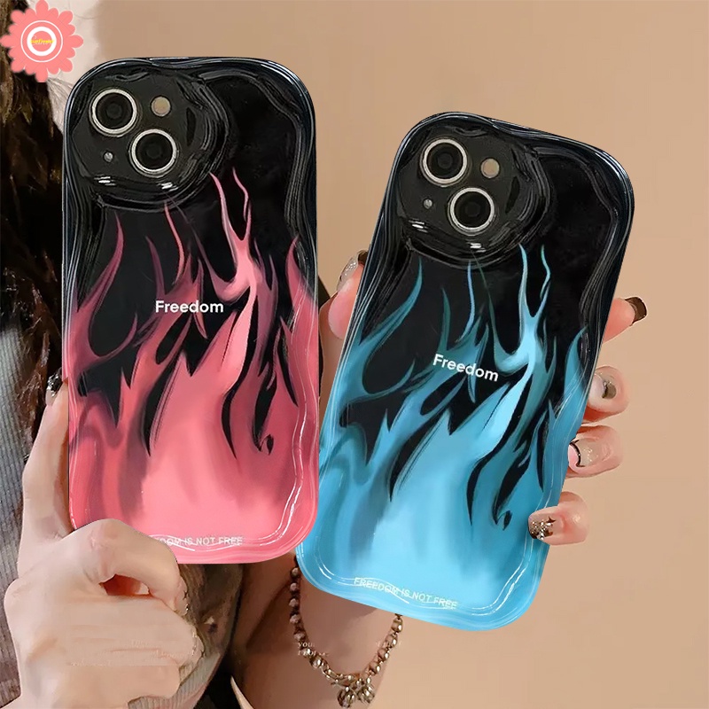 เคสโทรศัพท์มือถือ ขอบโค้ง 3D สีฟ้า แดง สําหรับ Realme C67 11 Note 50 C51 C53 C17 C55 C33 C21 C25Y C30 C31 C35 C21Y C20 C2 C25s C15 C25 C11 C12 C3 5s 9i 5 5i 6i 7i เคสเปลวไฟ