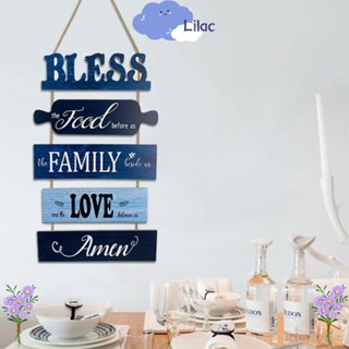 Lilacs ป้ายไม้แขวน ลาย Bless Food สไตล์วินเทจ ขนาด 18.9*11.8 นิ้ว สีฟ้า สําหรับตกแต่งห้องครัว