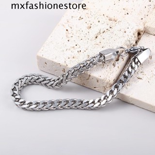 Mxfashione สร้อยข้อมือผู้ชาย เสน่ห์ มินิมอล สเตนเลส สีสเตนเลส สีดํา กว้าง สร้อยข้อมือ