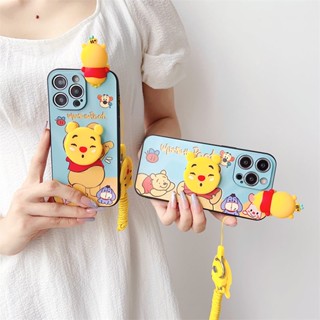 สําหรับ OPPO Reno4 Reno 4 4Pro 4Z 3 3Pro 2F 2 Z Find X5 X6 Pro F11 F9 F1S F1plus K3 เคสโทรศัพท์มือถือ Soft TPU Case เคสมือถือ 3D Cute Cartoon Winnie the Pooh ป้องกันการตก ตัวเรือนการ์ตูน มีเชือกแขวนอยู่ มีขาตั้ง