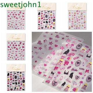 Sweetjohn สติกเกอร์ตกแต่งเล็บ ลายโบว์ ตัวอักษรภาษาอังกฤษ สีชมพู สําหรับตุ๊กตาบาร์บี้