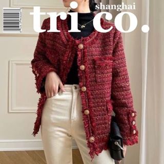 Red socialite small fragrant style coat thickened in autumn and winter the new loose foreign style high-grade tweed jacket