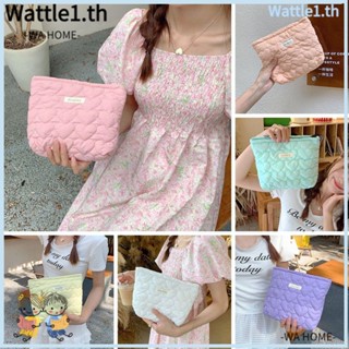 Wttle กระเป๋าเครื่องสําอาง ผ้าฝ้าย มีซิป จุของได้เยอะ ลายหัวใจ สีพื้น สําหรับเด็กผู้หญิง