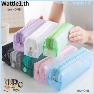 Wttle กระเป๋าดินสอ มีซิป สีพื้น สําหรับใส่เครื่องสําอาง เครื่องเขียน