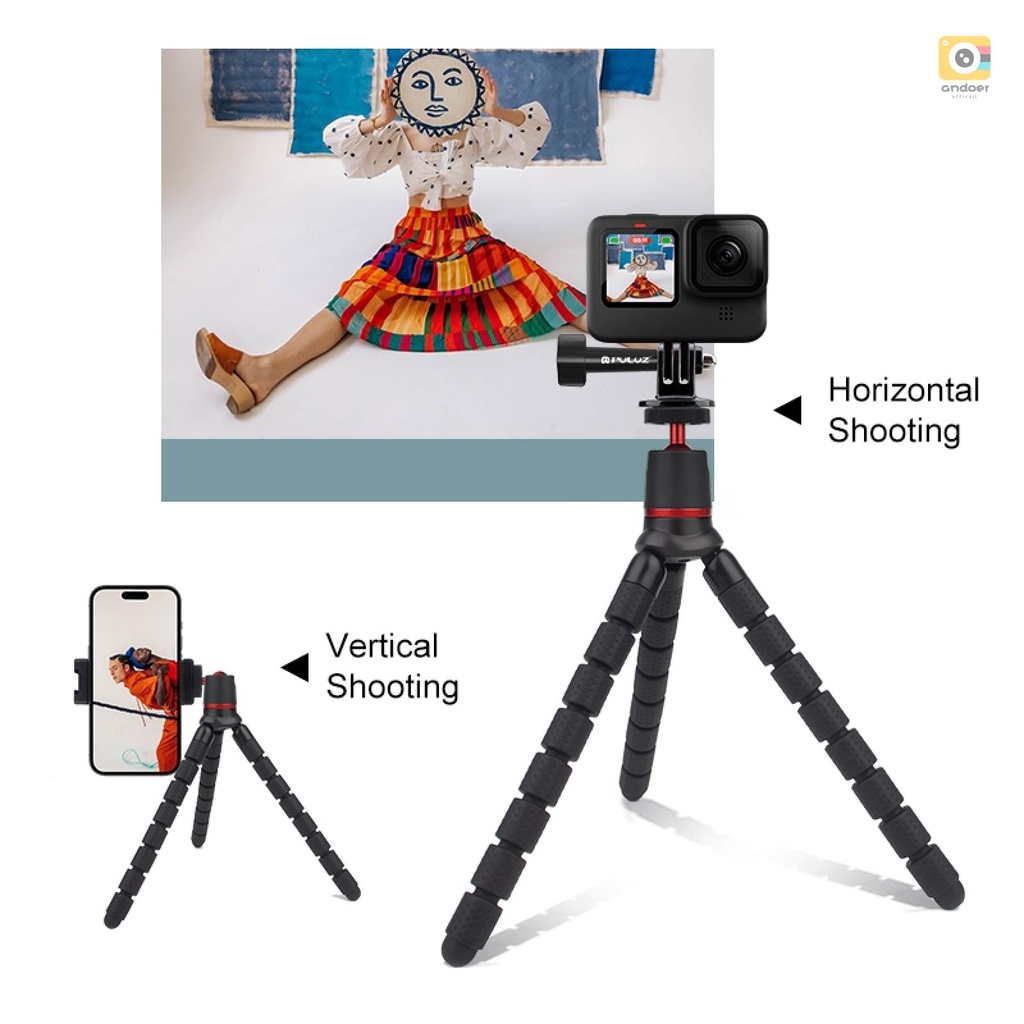 AND-PULUZ Phone Tripod Tabletop Tripod Stand Octopus Flexible Tripod Holder 2kg/4.4lbs Load Capacity with Remote Control Phone Clip  Adapter Compatible with DSLR Cameras iPhon