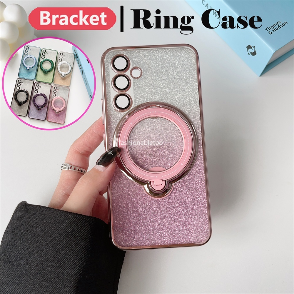 SAMSUNG สําหรับsamsung Galaxy S22 S23 S24 FE plus Ultra S24FE S24 + S24Ultra S23FE S 24 แหวนผู้ถือวงเล็บเคสโทรศัพท์ฟอยล์Bling Glitterอะคริลิคใสกันกระแทกปกหลัง