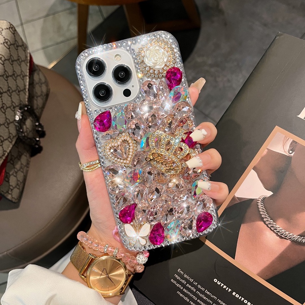 แฟชั่น Rhinestone เคสโทรศัพท์สําหรับ IPhone 17 PRO MAX 14 15 16 PRM IP 13 PRO MAX Bling เพชรคริสตัลม