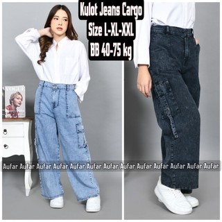 Kulot cargo jeans highwaist wanita dewasa size L XL XXL BB 40-75