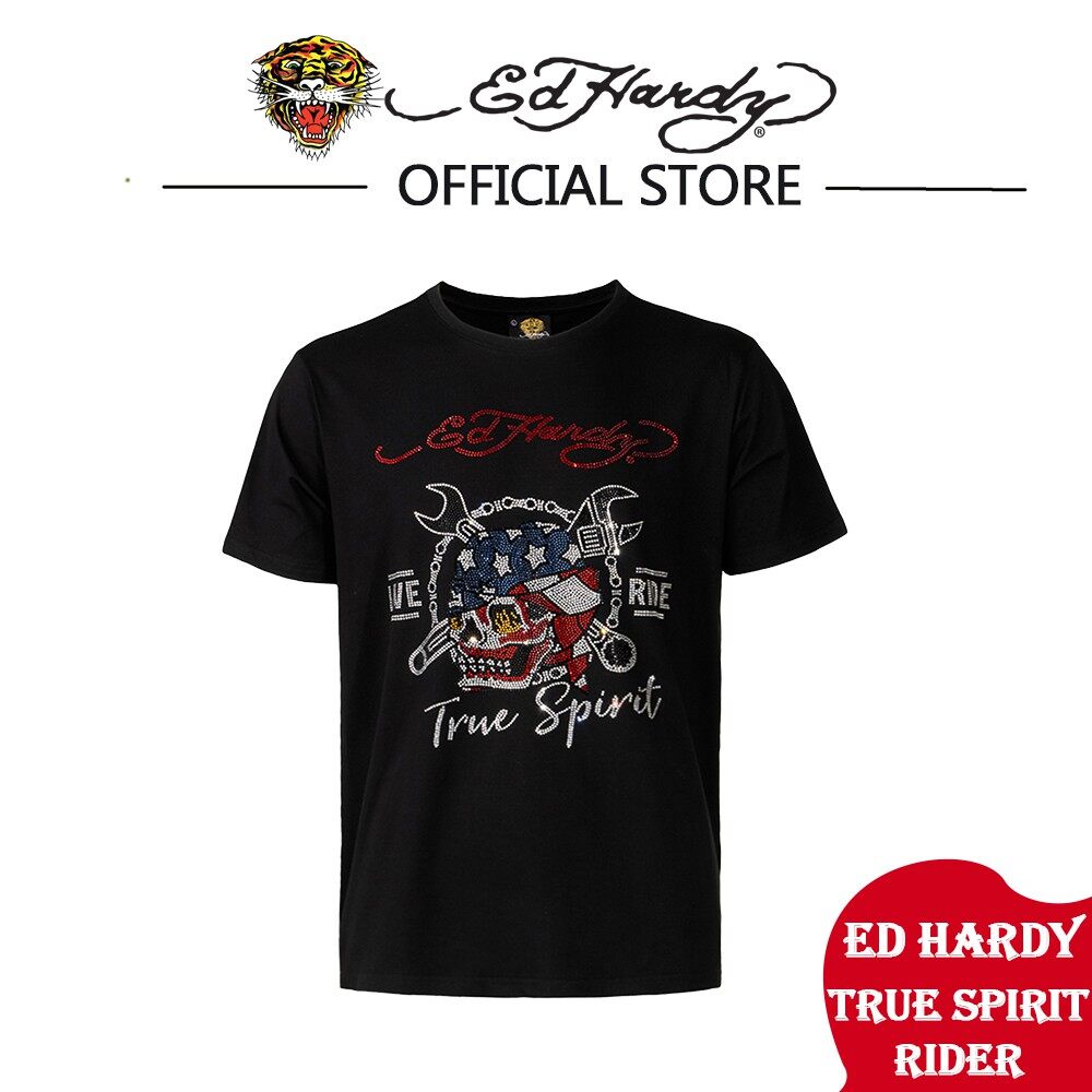 เสื้อยืดคอกลม พิมพ์ลาย Ed Hardy True Spirit Rider สําหรับผู้ชาย