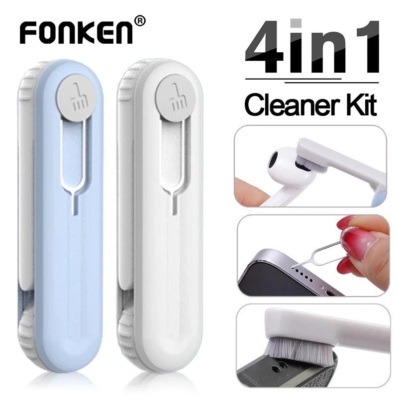 Fonken 4-in-1 ชุดแปรงทําความสะอาด สําหรับ AirPods หูฟัง บลูทูธ พอร์ตชาร์จโทรศัพท์ แล็ปท็อป คีย์บอร์ด ปากกาทําความสะอาดฝุ่น ชุด